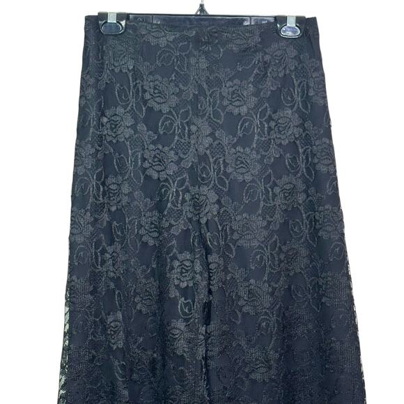 Vintage Farinae Collections Made in USA Size 10 Black Lace Wide Leg Pants - Picture 2 of 8